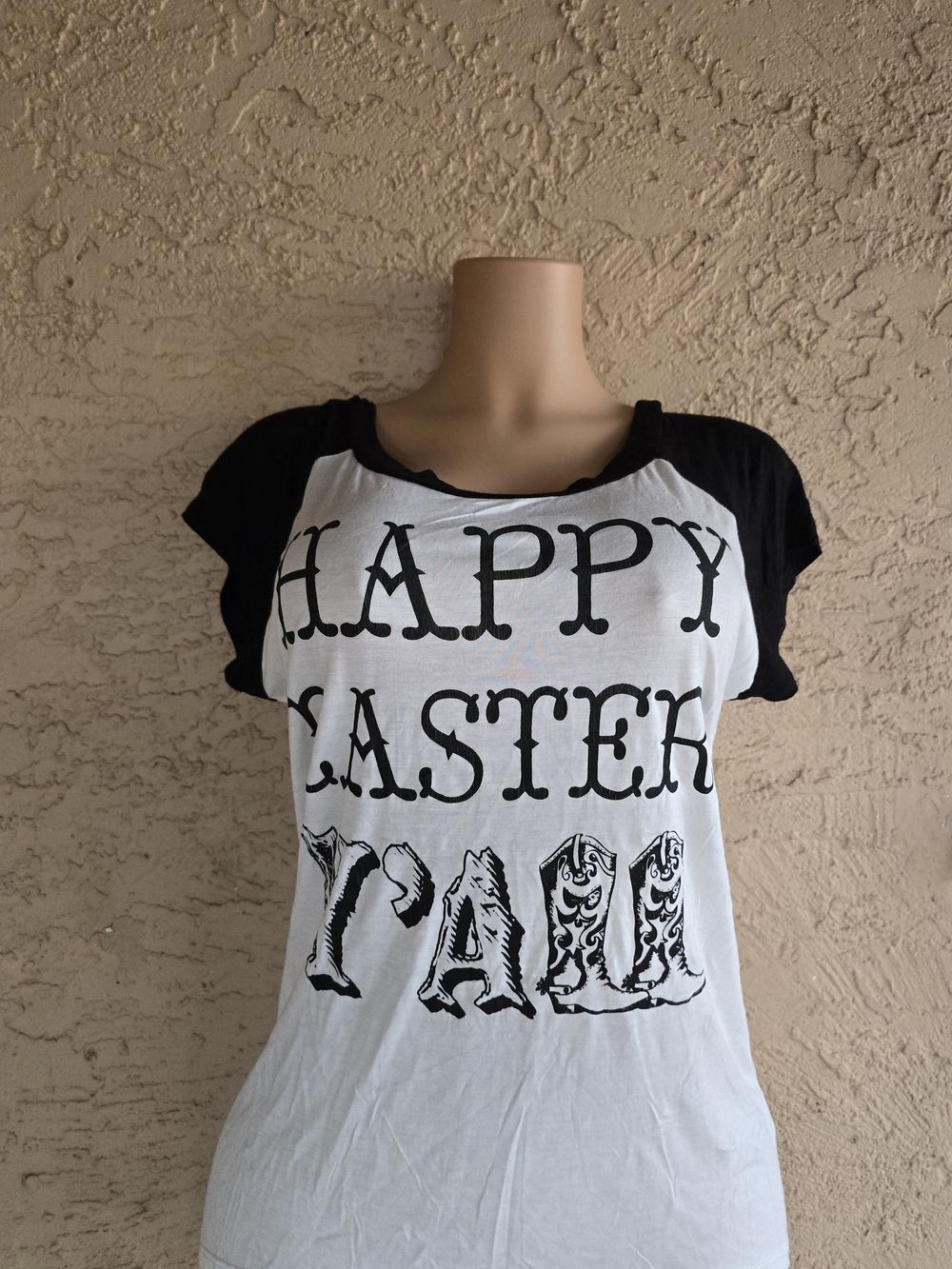 Happy Easter Graphic Raglan Tee - Black & White